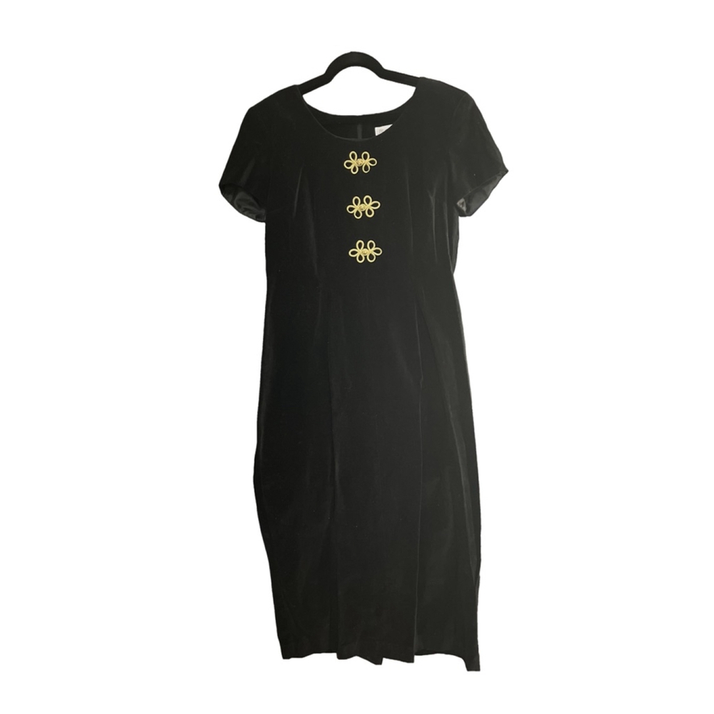 Leslie Lucks, Vintage & Velvet Black Dress with Gold Color Accents, SZ: 16